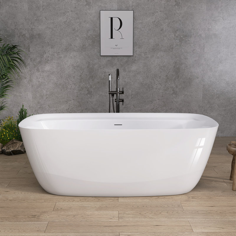 67 Inch Acrylic Freestanding Bathtub Modern Soaking Tub Overflow and Drain