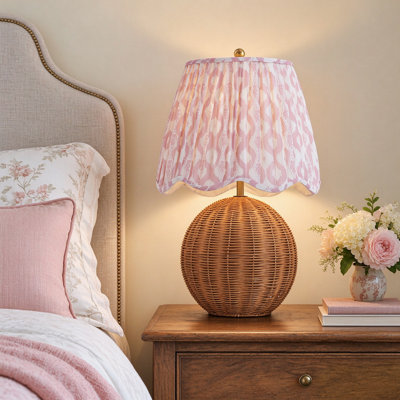 Rattan Table Lamp with Pleated Fabric Shade