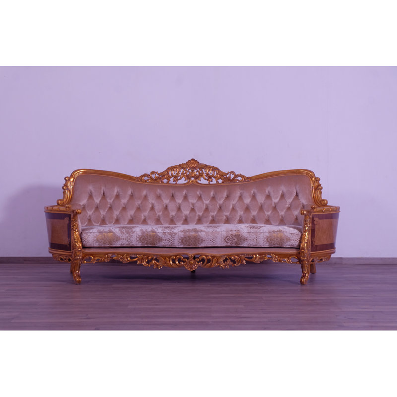 3 Piece Modigliani Sofa Red Gold Fabric, Gold/Beige/Light Brown