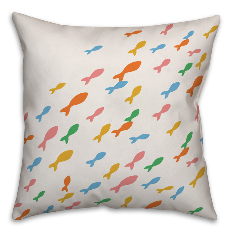 Coussin décoratif « school of fish » coloré, 16 po x 1 po, Polyester / Bourre en polyester