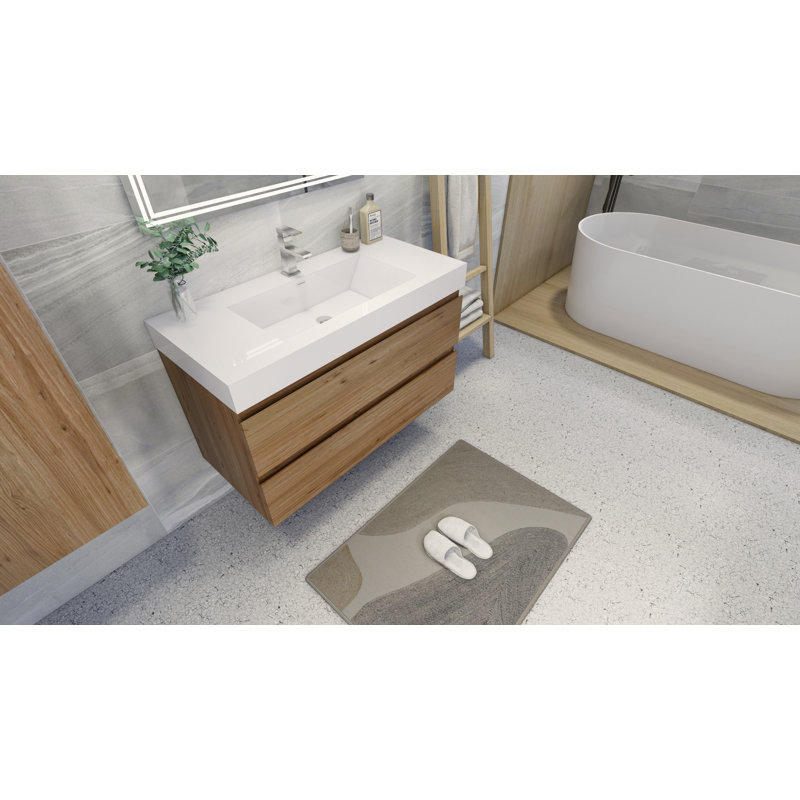 Meuble-lavabo mural simple de 42 po Carnetta, Chêne naturel