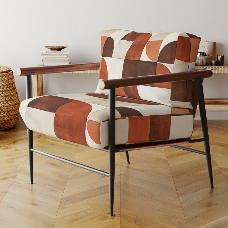 Fauteuil d'appoint abstrait Mid-Century - Fauteuil Crescent Rhythm in Terracotta I, Brown Round Arms