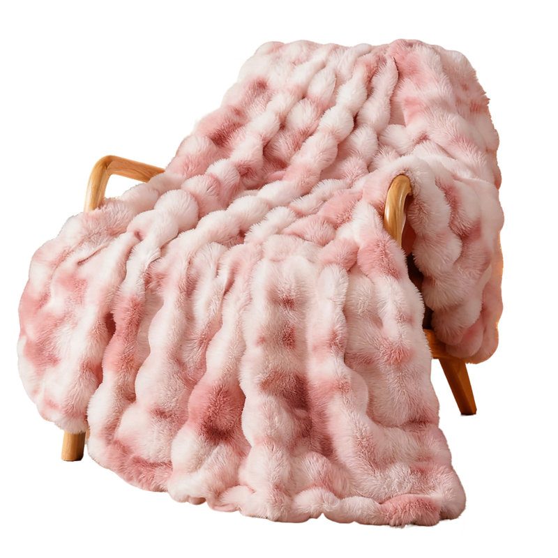 Tie-Dye Faux Rabbit Fur & Flannel Weighted Throw Blanket, Ultra Soft & Cozy for Sofa Couch Bed, 150cm x 180cm, Tie-Dye-Pink