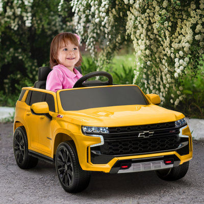 Licensed Kids Ride On Car, 12V Battery Powered Kids Electric Car With Remote Control, 4-Wheeler Suspension, Music, Lights, Horn, For Ages 3-6 Years Old, Yellow