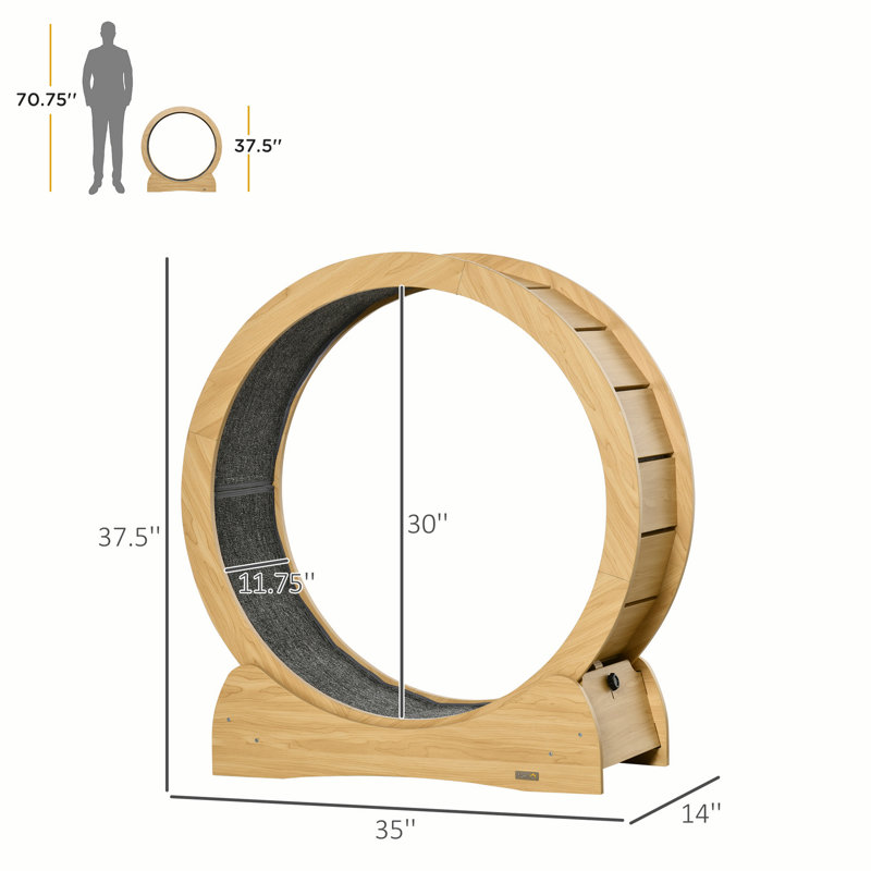Natural Wood Cat Exercise Wheel with Carpet Runway