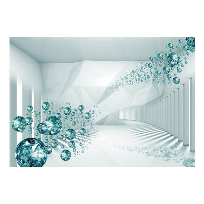 Peel & Stick 3D Illusion Wall Mural - Diamond Corridor Turquoise - Removable Wall Decals