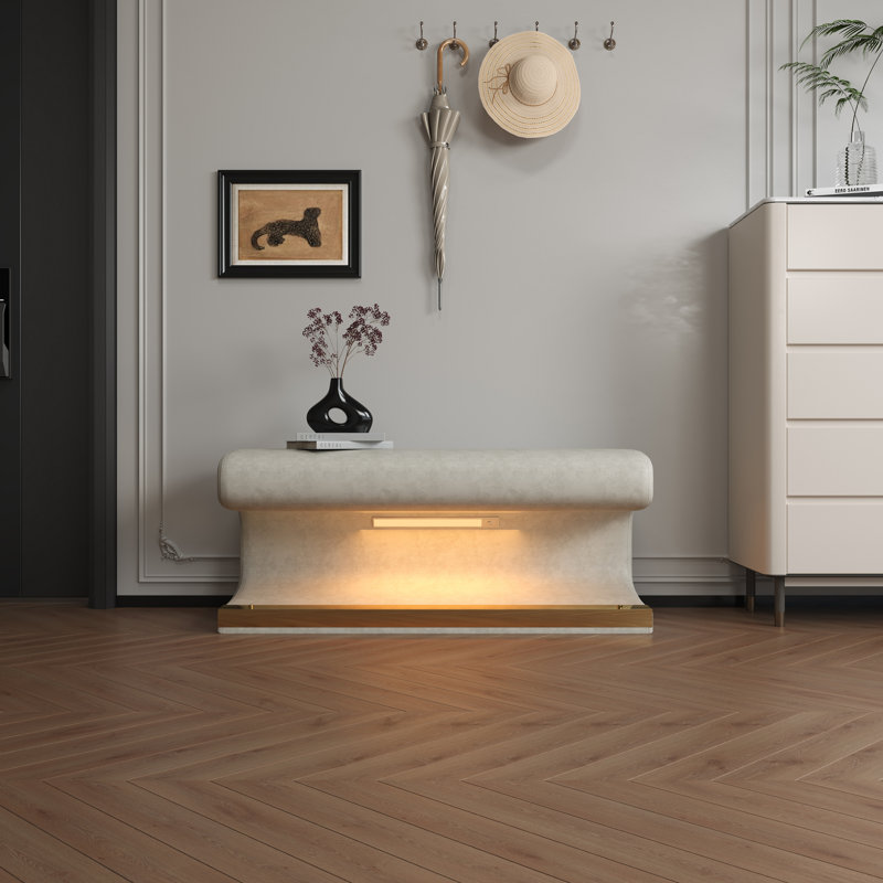 Banc d'entrée avec repose-pieds en cuir avec lumière DEL pour salon, chambre à coucher et bout de lit
