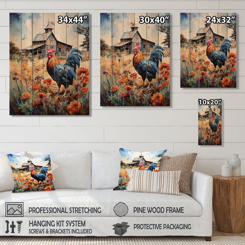 «Roaster Barnyard Serenade IV», reproduction sur bois, H 20 po x l 10 po x P 0,78 po