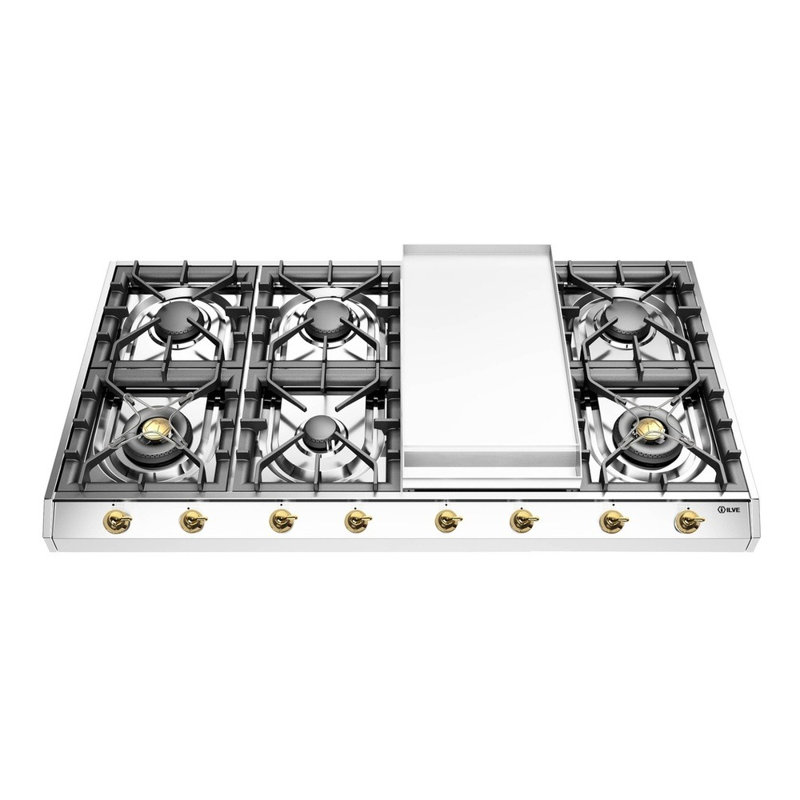 ILVE Nostalgie II 48 inch Built-In Gas Cooktop with Griddle, in Stainless Steel, Natural Gas
