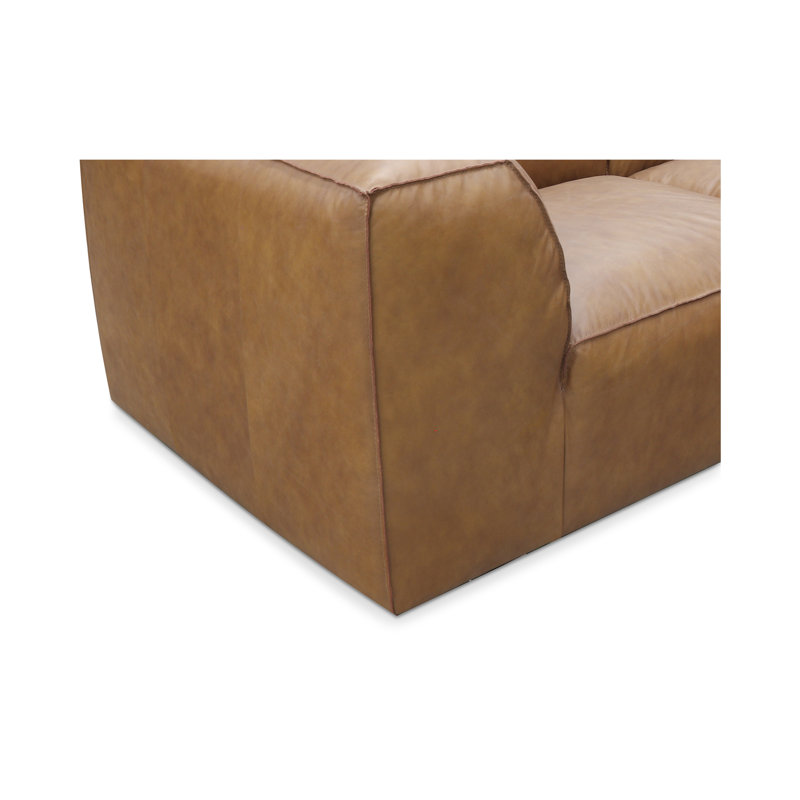 Form Astra 5 - Genuine Leather Modular Sectional with Ottoman, Tan Genuine Leather, 26" H x 112" W x 102.5" D