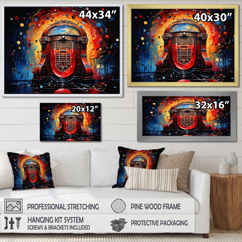 Jukeboxe Popart Rhythm Reflections I - impression, H 24 po x l 32 po x P 1 po, Toile tendue