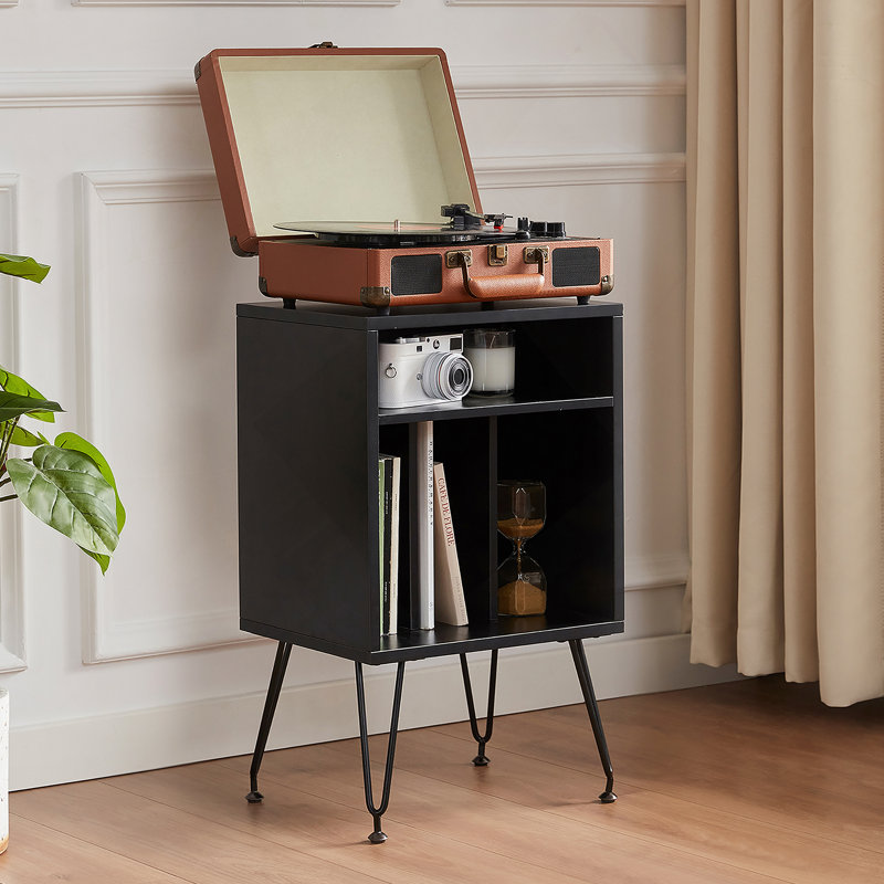 Support de tourne-disque durable en panneau de fibres à densité moyenne avec pieds réglables en métal pour le salon, le rangement et le style