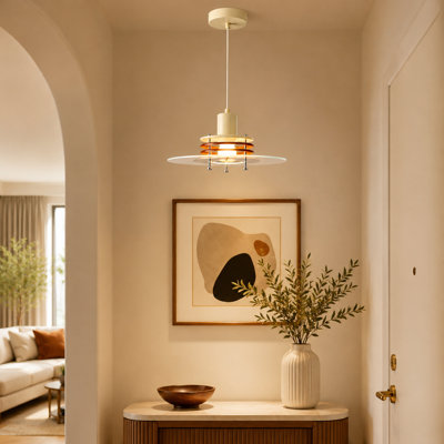Modern Glass Pendant Light, 1-Light E27 Hanging Fixture with Cream Iron Frame and Brown Glass Shade for Kitchen Island Dining Room