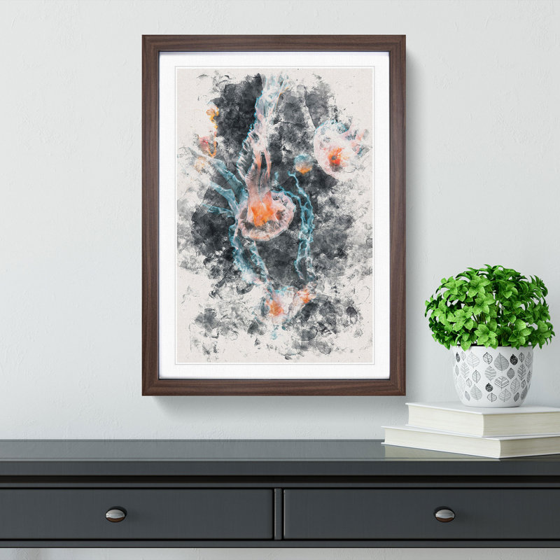Peach Jellyfish - Framed Print, 33cm H x 24cm W x 2cm D, Walnut Framed