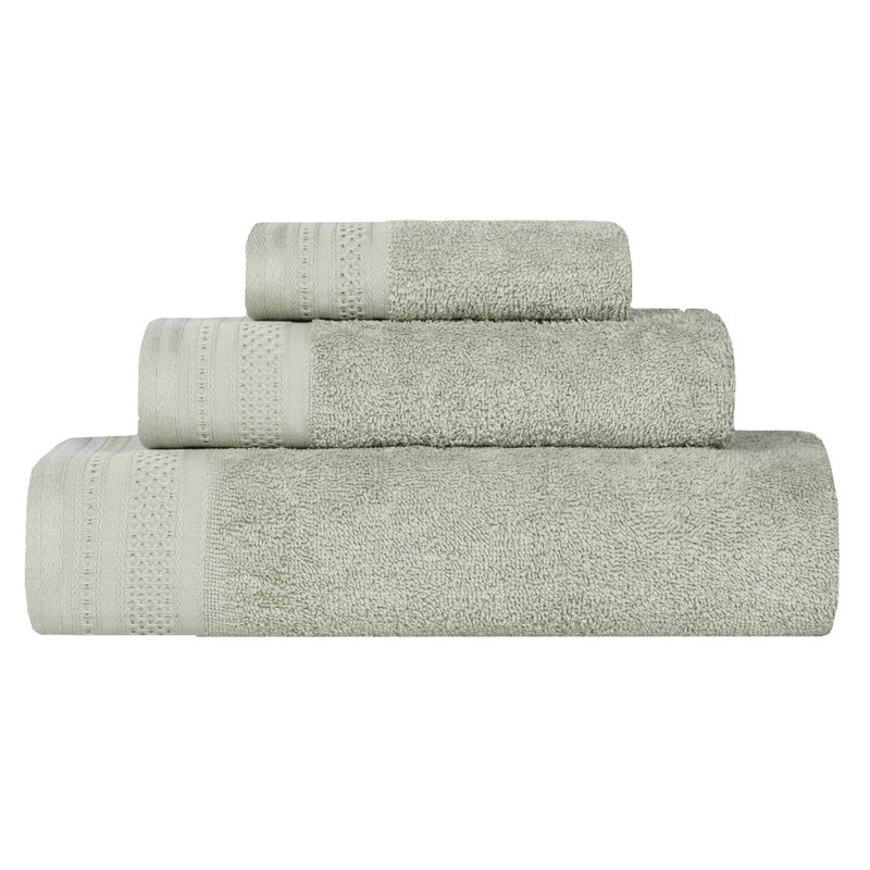 Honeycomb Textured Waffle Border Cotton Medium Weight 3 Piece Towel Set, Sage