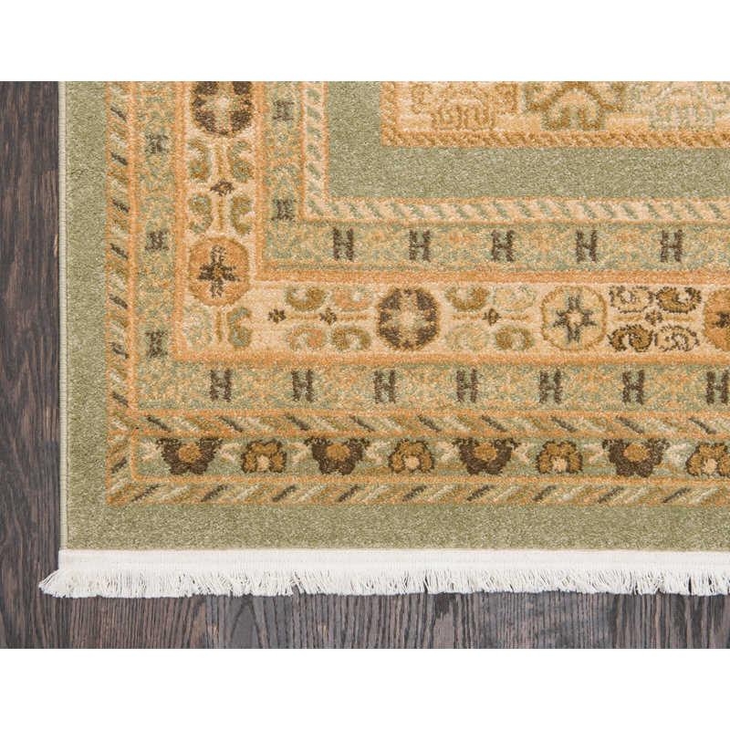 Tapis vert et beige Jaeden, Rond 6 pi 1 po