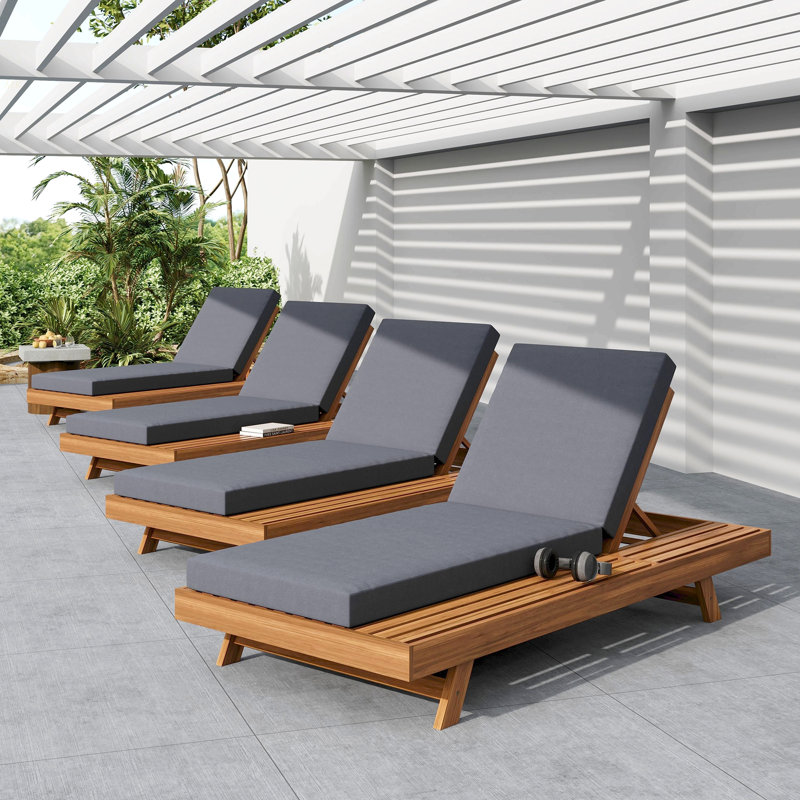 LOUNGE CHAISE SET,SPACE AVAILABLE ON ONE SIDE, ACACIA WOOD WITH WATER-RESISTANT LOUNGE CUSHIONS (Dark Grey/ & 4 INCH THICK) - MATCHING CREAM VERSION AVAILABLE