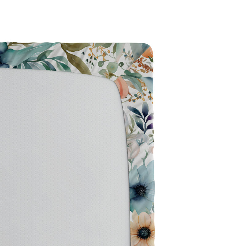 Drap-housse Ambesonne, Écume de mer, pêche, blanc / floral, Drap-housse pour lit simple TG