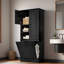 Grande armoire de rangement pour salle de bain avec tablettes réglables, grand panier rabattable et armoires fermées-1253132169