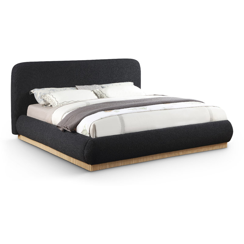 Rigby Upholstered Platform Bed, King, Black Boucle Fabric