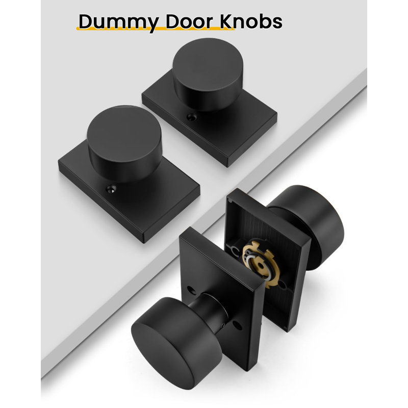 Faux bouton de porte noir, serrures de porte noir mat en alliage de zinc (paquet de 3/6 pièces), Noir mat, Double Dummy