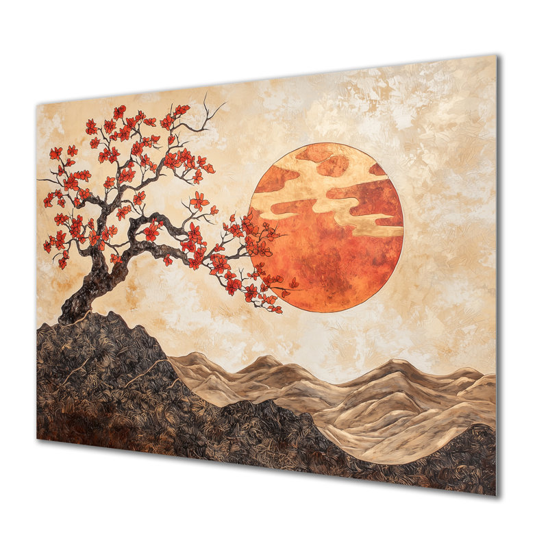 «Orange Moon Spiritual Moon Of Japanese Landscape II», impression sur métal, paysages du Japon, H 34 po x l 44 po x P 0,84 po