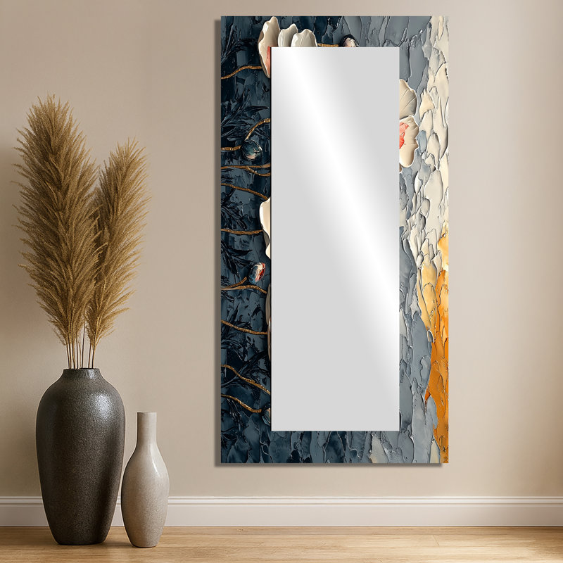 Danse des coquelicots sur pierre I - décoration murale miroir floral - imprimé sur métal, 28 po x 55 po