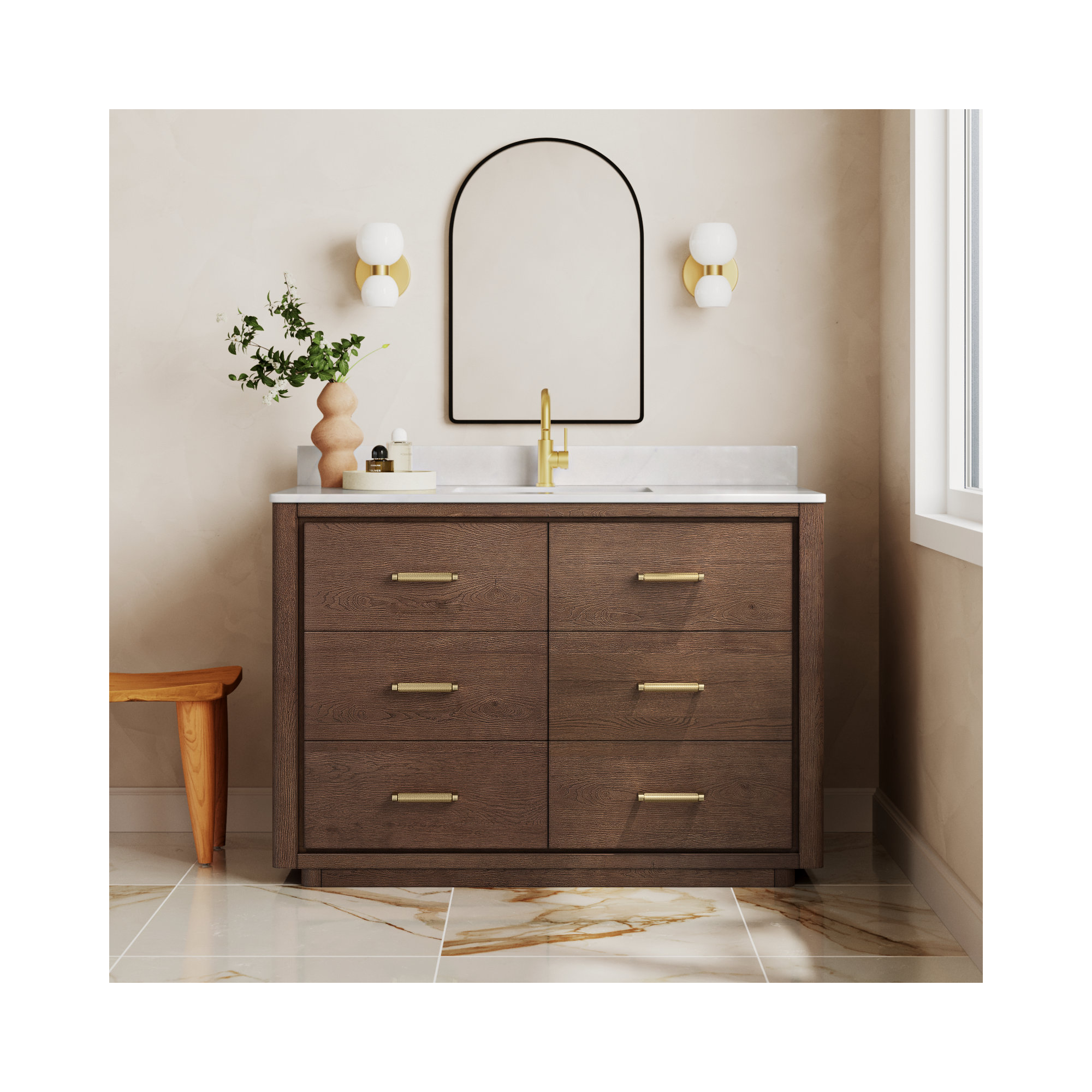 Porto 48'' Single Bathroom Vanity, Gold, Dark Brown Oak