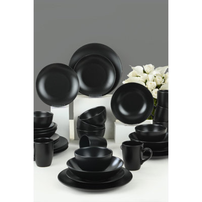 30-Piece Ceramic Dinner Set, Black | 100% Antibacterial & Easy-Clean Ceramic | Includes 6 Bowls (5.5 in), 6 Food Plates (10.6 in), 6 Dishes (8.3 in), 6 Cake Salvers (8.3 in), 6 Mugs (12.2 fl oz) | Thermal Shock Resistant, Dishwasher & Microwave Safe