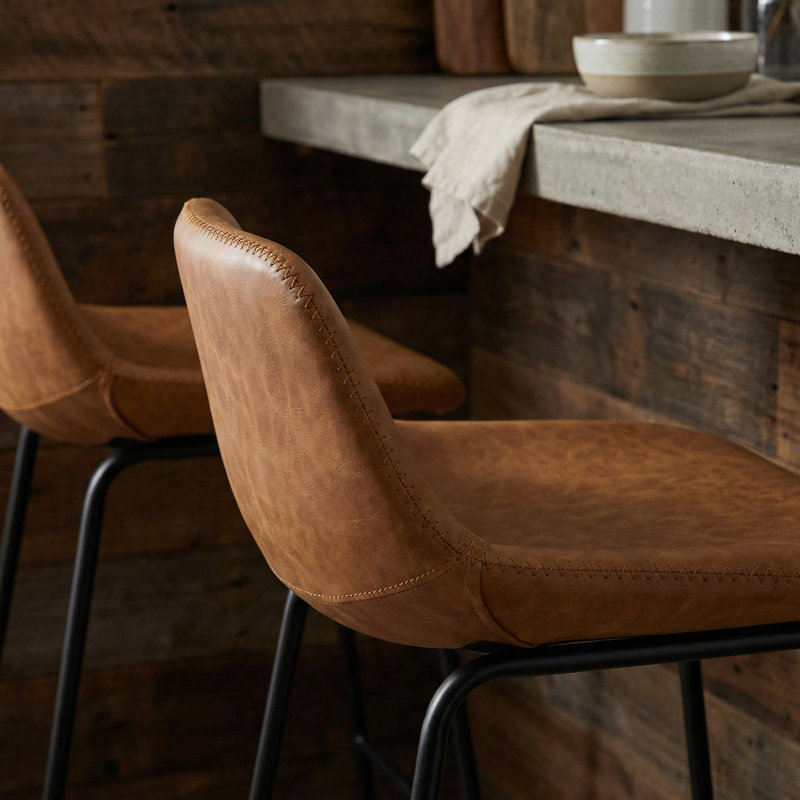 Maugansville Upholstered Counter Stool with Metal Frame, Bar Stool (30” Seat Height), Saddle Brown