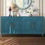 Armoire de rangement en bois avec portes à fleurs pour espaces de vie - Bleu marine et poignées en métal