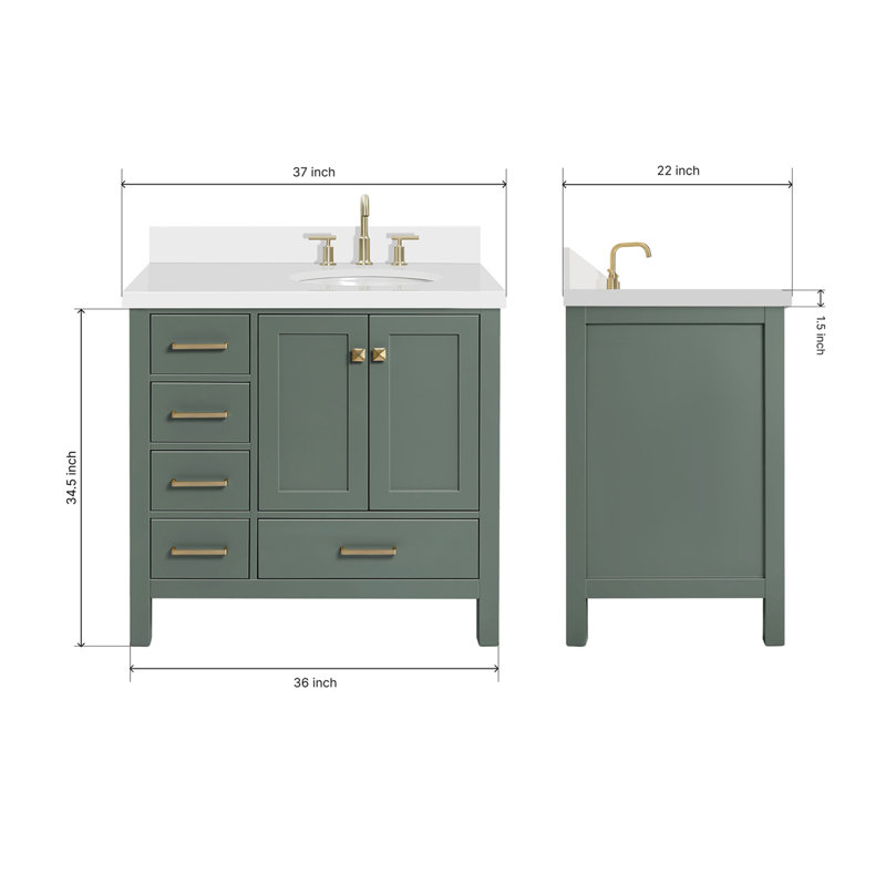 Cambridge 37 in. Single Vanity, Oval, Vintage Green, Pure White Quartz