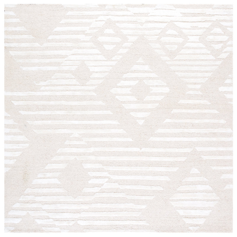 Soho 177 Hand Tufted Viscose/Wool Geometric Shapes Rug in Ivory/Beige, Square 6'