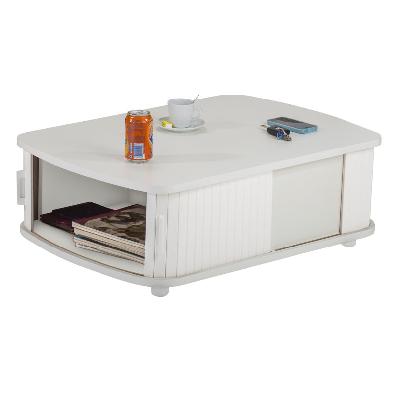 Block Coffee Table with Storage, White, White