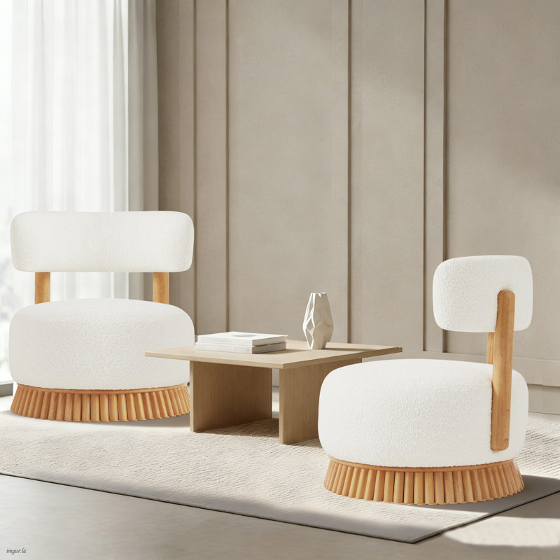 Ensemble de 2 chaises longues rembourrées Modern Boucle avec base en bois massif pour salon, chambre à coucher ou bureau, 2