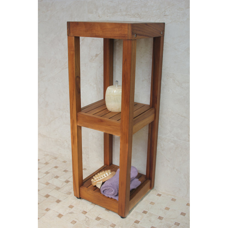 Eco-Friendly Teak Square 3-Tier Adjustable White Shelf Tower