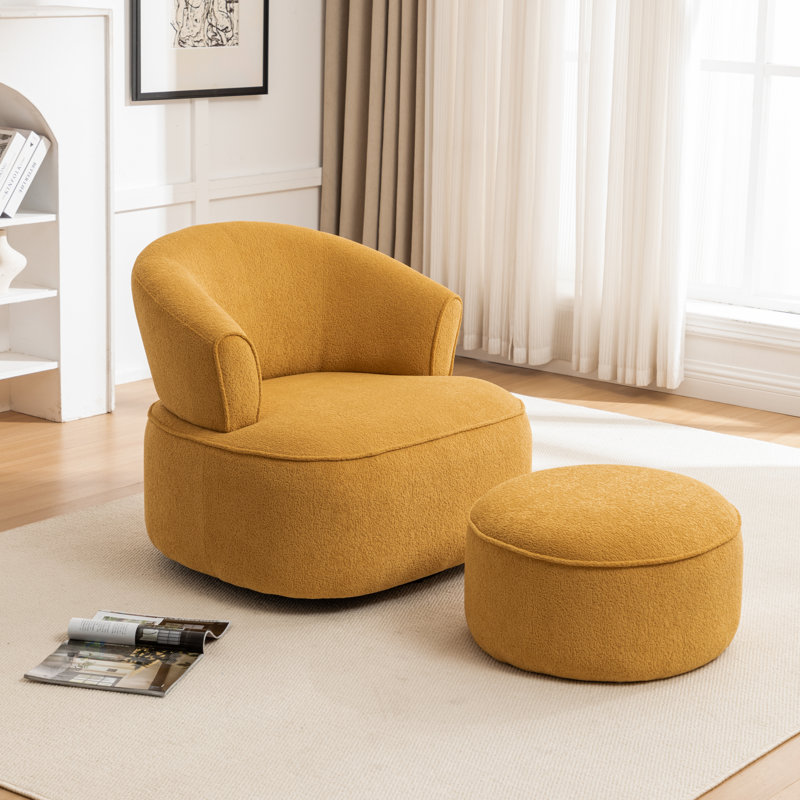 Armelda 33'' Wide Upholstered Polyester Swivel Chair With Ottoman, Yellow Polyester