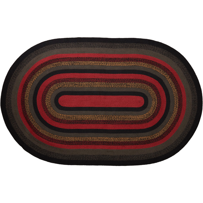 Tapis en coton tressé à motif géométrique rouge / noir / gris Amadeu, Ovale 5 pi x 8 pi