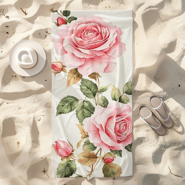 Serviette de plage en microfibre légère, absorbante et sans décoloration, 30 po x 60 po, Aquarelle rose plage