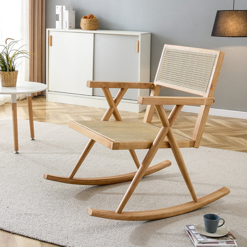 Chaise d'extérieur en bois massif Aro, chaise berçante en rotin, fauteuil