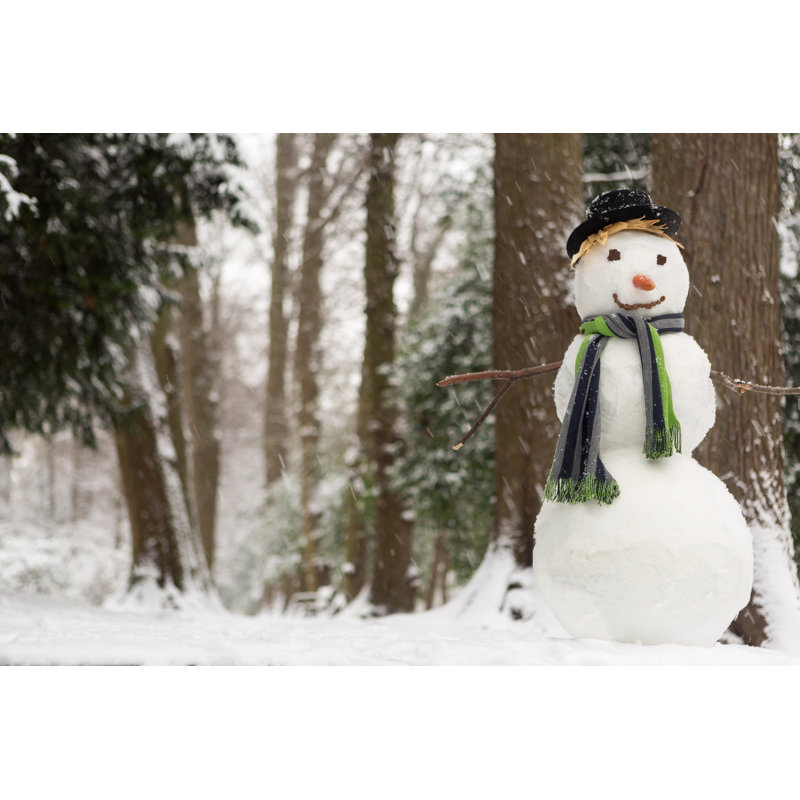 Snowy Day And Snowman - Wrapped Canvas Print, 81cm H x 122cm W x 3.8cm D
