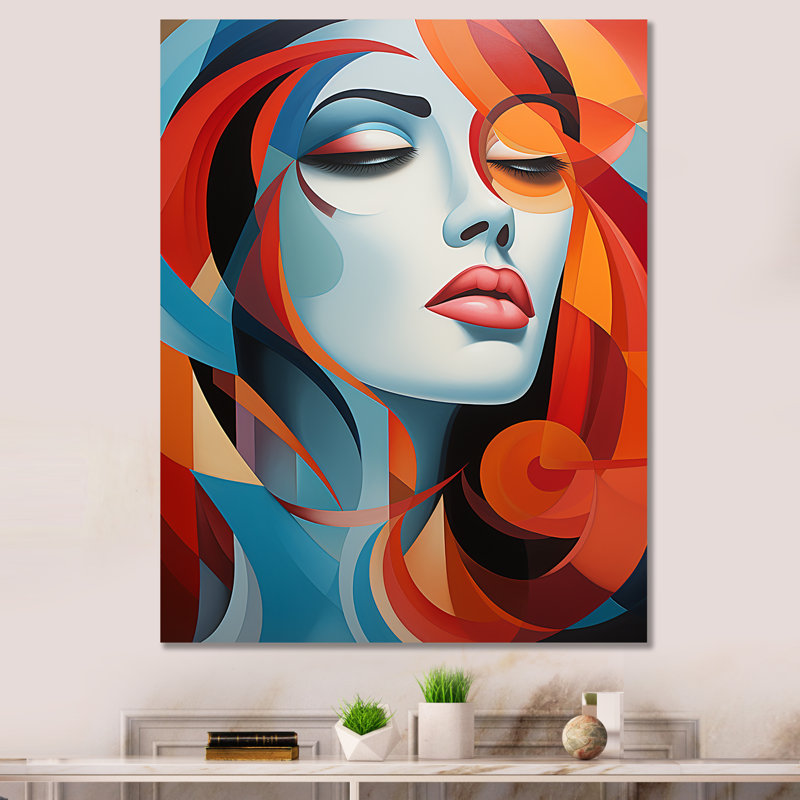 Portrait de femme cubique chromatique II sur toile, Toile tendue, H 20 po x l 12 po x P 1 po