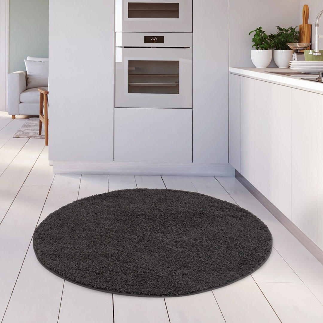 THE RUGS Living Room Rug - Shaggy Soft And Elegant Carpets For The Bedrooms And Kitchen, Easy To Clean, Many Different Sizes (120 cm Round, Dark Grey) - Image 3