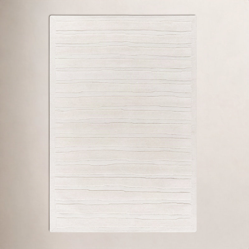 Rectangle Polett Striped Hand Tufted Wool Area Rug in Beige, Rectangle 2' x 3'