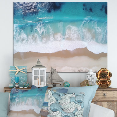 Vagues blanches et bleues vue aérienne III - plage, art mural