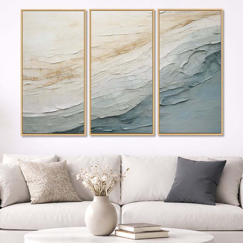 Minimalisme, vague bleue et grise, horizon I - ensemble de décorations minimalistes côtières, H 40 po x l 60 po x P 1 po