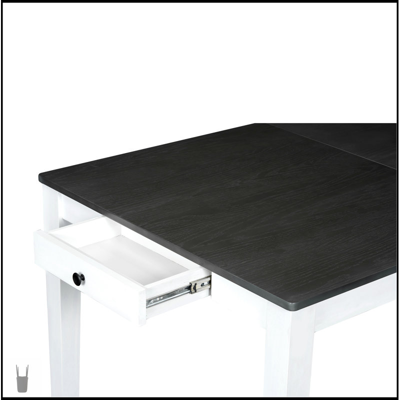 Ensemble de salle à manger extensible rustique 7 pièces avec rallonge amovible, chaises rembourrées et tiroirs intégrés, gris foncé et blanc