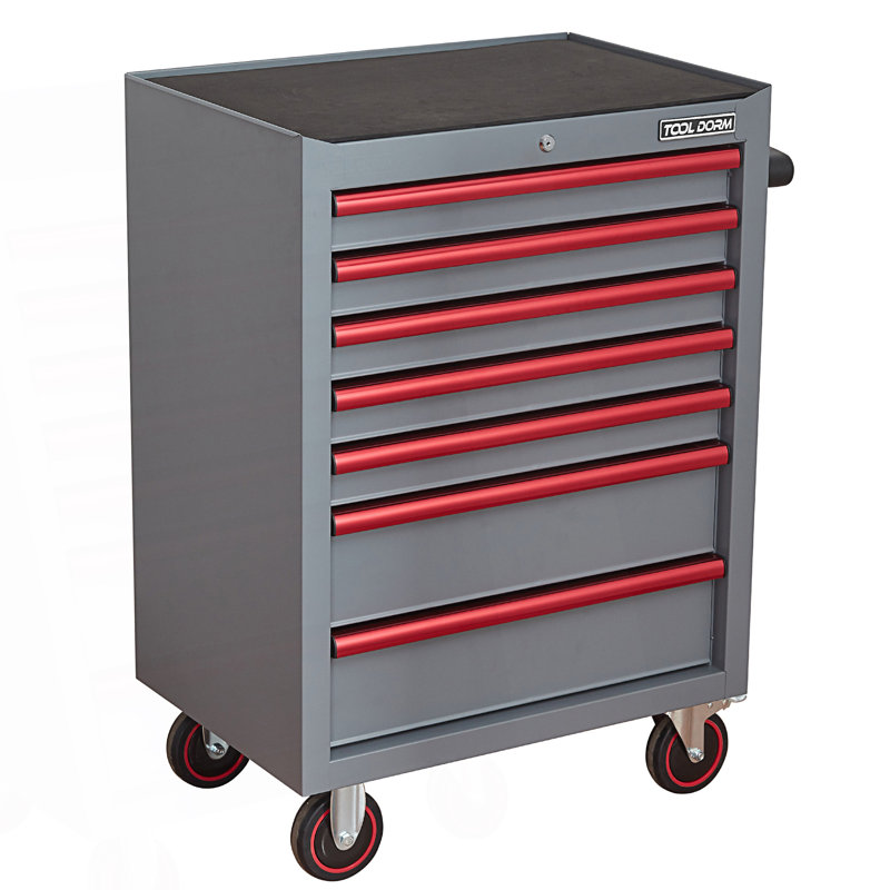 Armoire à outils 7 tiroirs, H 32,34 po x l 26,63 po x P 18,16 po, Bleu / rouge / brun-gris