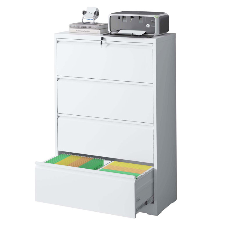 4 Drawer Lateral File Cabinet, Heavy Duty Metal Filing Cabinet, 35.4 Inch Wide Locking File Cabinet For Home Office, Space-Saving Vertical Storage With Anti-Tip Interlock, For Letter/Legal/A4 Files