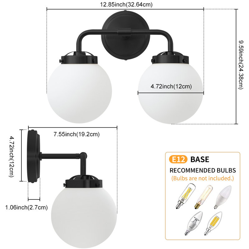 Jaxon Dimmable Vanity Light, Bulbs not Included, Matte Black, 2